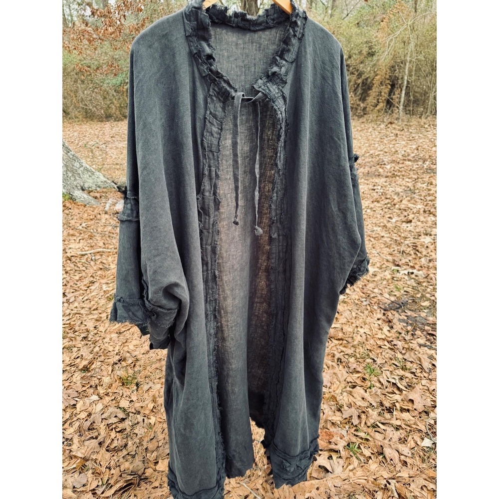 Midnight Reckoning Black Linen Duster‎ Handmade One of a Kind Artwear